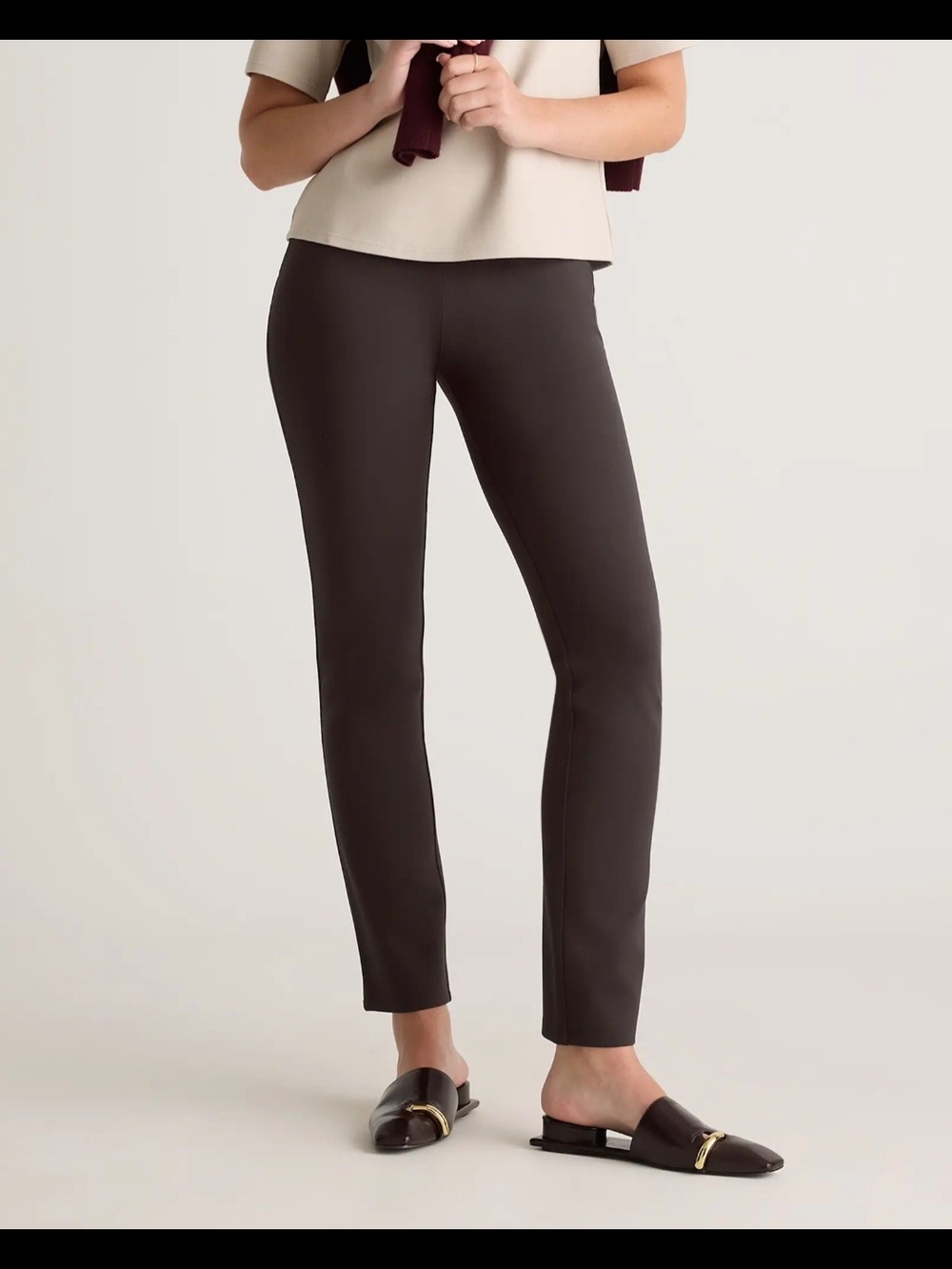 Quince Ultra-Stretch Ponte Straight Leg Pants In Espresso